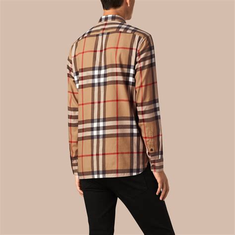 burberry check cotton flannel shirt in camel|Check Trim Cotton Blend Hoodie in Camel .